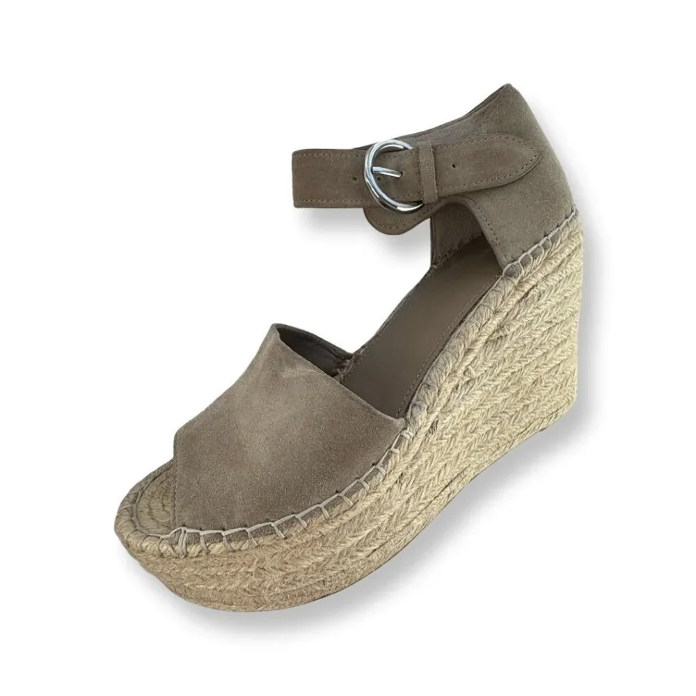 Marc Fisher Nelly Wedge Espadrille Sandal in Tan Taupe Suede Size 9.5